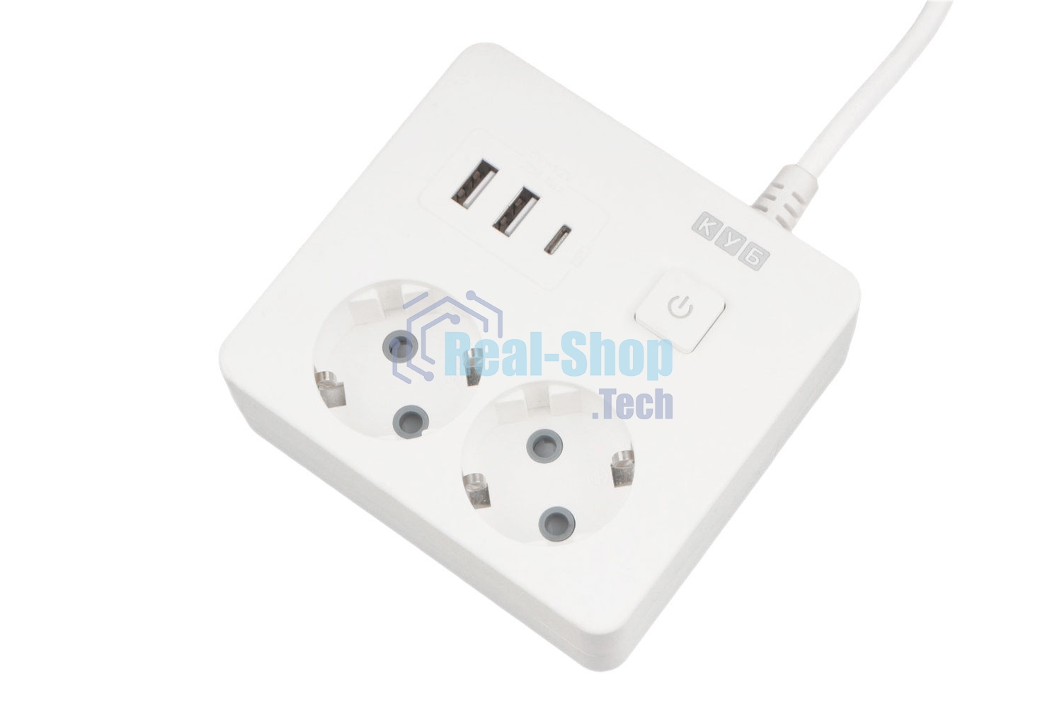 Бытовой удлинитель PowerCube, 2 р с/з вык.,3USB, 3500 Вт, 16А, 1.9 м, 3x1,0 (белый) квадрат