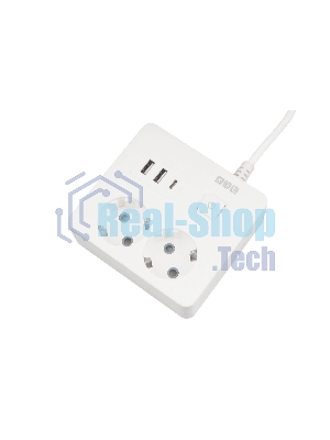 Бытовой удлинитель PowerCube, 2 р с/з вык.,3USB, 3500 Вт, 16А, 1.9 м, 3x1,0 (белый) квадрат