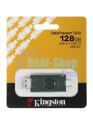 Флешка USB Kingston DataTraveler Duo (DTDEG2/128Gb), 128Gb, USB 3.2/Type-C, R/W 100/60, зеленая