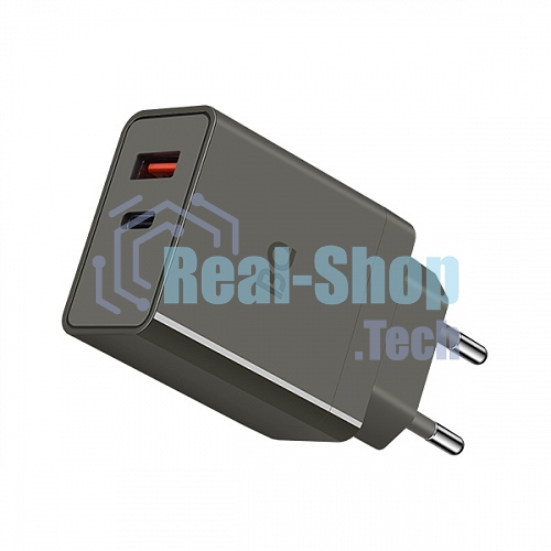 Сетевое зарядное устройство BQ Charger 38W2A01 (2 ports Type-C + USB, PD 20W+QC3.0 18W, 38W total) серый