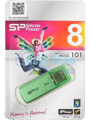 Флешка USB R/W Silicon Power R/W 8Gb Helios 101 SP008Gb,UF2101V1N USB 2.0 зеленый