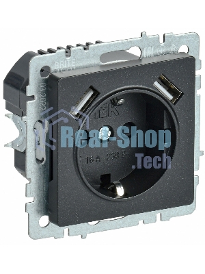 Розетка 1-местная IEK BRITE РЮш10-1-БрЧ (BR-R14-16-U21-D21-K02) 16А, с USB A+A 2.1А, с заземлением с защитными шторками, черный