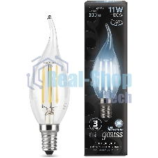 Лампа светодиодная филаментная Gauss Filament 11Вт цок.:E14 свеча 220B св.свеч.бел.нейт. CF35 (упак.:10шт)