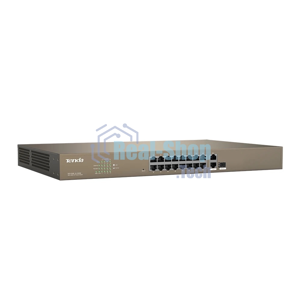 Коммутатор управляемый PoE Tenda F1218P-16-250W, 18 портов, 16х100 Мбит/с, 2x1 Гбит/с, SFP 1x1 Гбит/с