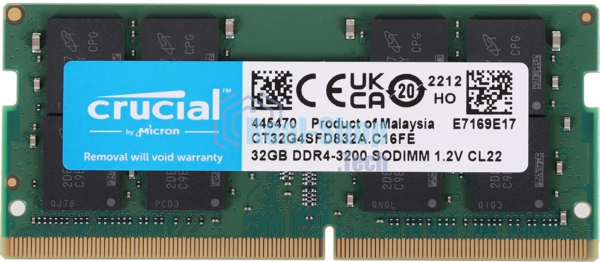 Оперативная память Crucial, DDR4, 32Gb (1x32 Gb), 3200 MHz, CL22, SO-DIMM, OEM