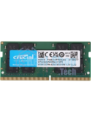 Оперативная память Crucial, DDR4, 32Gb (1x32 Gb), 3200 MHz, CL22, SO-DIMM, OEM