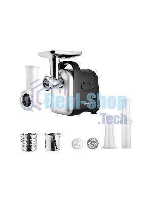 Мясорубка электрическая BRAYER BR1602 чёрный, 2000 Вт, 2.0 кг/мин, реверс, защита от перегрузки, металлический лоток, насадки - 6