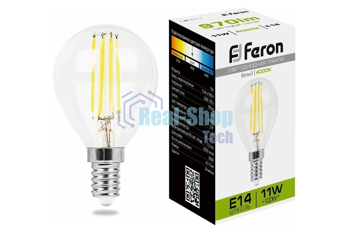 Лампа светодиодная Feron LB-511 11 вт Е14 белый шар FILAMENT