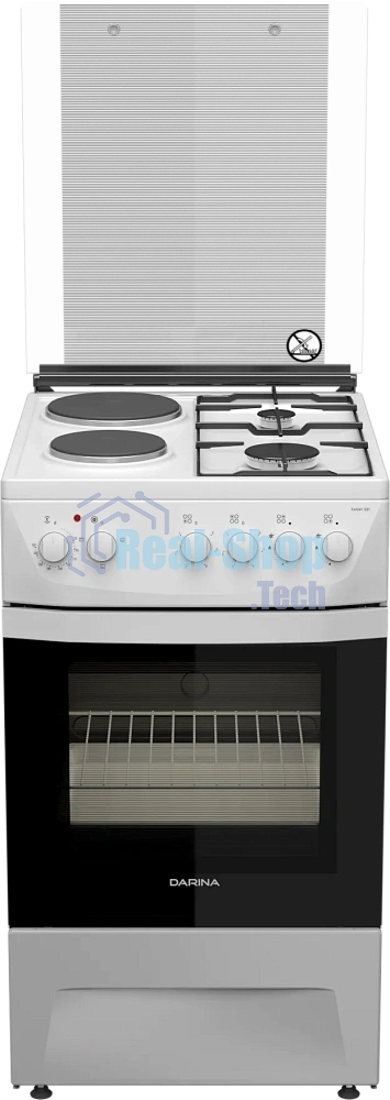 Плита комбинированная Darina 1D KM 241 337 W белый/черный, конфорок 4 шт, духовка 50 л, 50 см x 85 см x 60 см