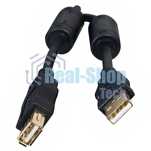 Кабель 5bites UC5011-018A USB2.0, AM/AF, зол.разъемы, ферр.кольца, 1.8м., черный