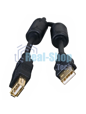 Кабель 5bites UC5011-018A USB2.0, AM/AF, зол.разъемы, ферр.кольца, 1.8м., черный