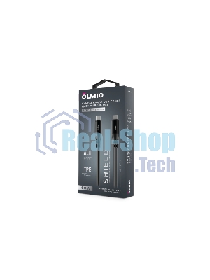 Кабель OLMIO SHIELD, Type-C - Type-C, 60W 3A, 1.2м, черный
