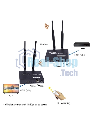 Удлинитель ORIENT VE054, WiFi HDMI KVM Extender (Tx+Rx), HDMI+USB беспроводной удлинитель до 200 м, HDMI 1.3, 1080p@60Hz, HDCP1.2, передача ИК сигнала управления, питание от внешних БП, метал. корпус (31372)