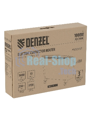 Конвектор электрический Denzel XCE-1000B черный, 1000 Вт, 15 м2, термостат