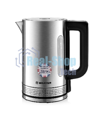 Чайник электрический BRAYER BR1060 2200 Вт, 1.7 л, стальной/черный