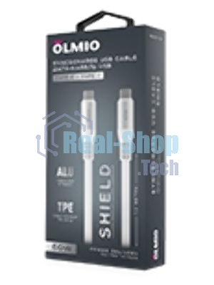 Кабель OLMIO SHIELD, Type-C - Type-C, 60W 3A, 1.2м, белый