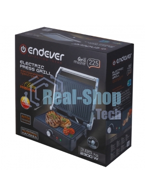 Электрический пресс-гриль Endever Grillmaster 225, серебристый/черный, 2300 Вт, терморегулятор, размер пов-ти 28х17 см