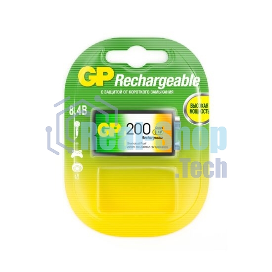 Батарейка аккумуляторная GP, Крона (20R8H, 6F22), Ni-Mh, 200 mAh, 1 шт., в блистере, 20R8H-2CRU1