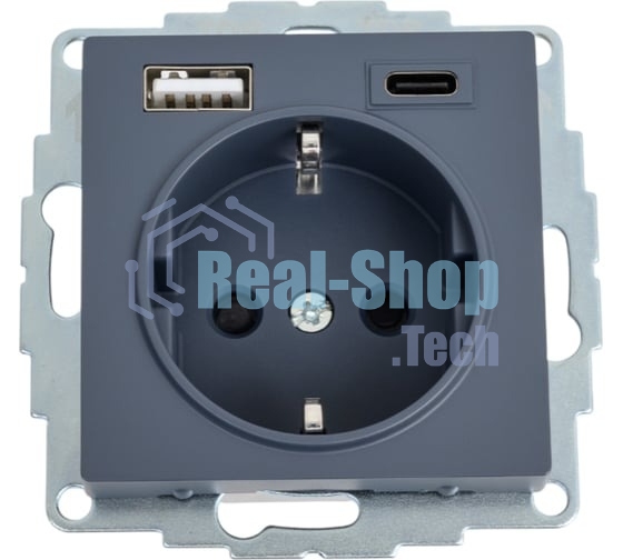 Розетка SE AtlasDesign 16А с USB A+C (5В/2,4А/3 А, 2х5В/1,5А), мех, грифель