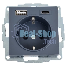 Розетка SE AtlasDesign 16А с USB A+C (5В/2,4А/3 А, 2х5В/1,5А), мех, грифель