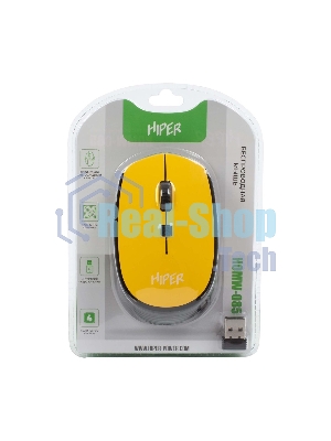 Мышь беспроводная HIPER HOMW-085 желтый, 1600 dpi, радиоканал, USB, кнопки - 4