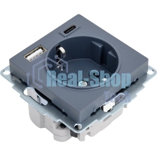 Розетка SE AtlasDesign 16А с USB A+C (5В/2,4А/3 А, 2х5В/1,5А), мех, грифель