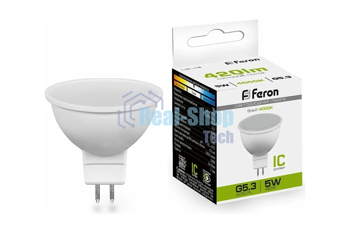Лампа светодиодная Feron LB-24 5W 230V G5.3 4000K MR16