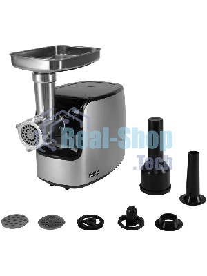 Мясорубка электрическая Rondell RDE-1458 серый, 3000 Вт, 3.5 кг/мин, реверс, защита от перегрузки, металлический лоток, насадки - 5