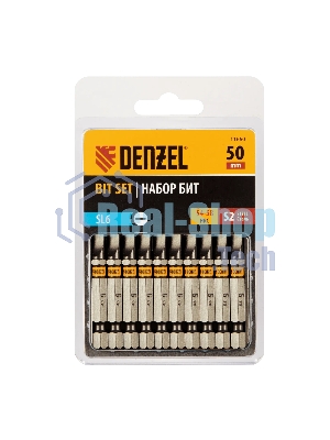 Набор бит Denzel SL6,0х50, сталь S2, шестигранный профиль, 10 шт.