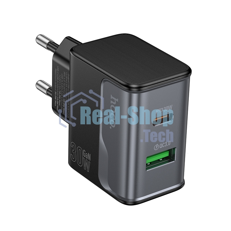 Зарядное устройство Hoco 30Вт, 3А, QC3.0/PD, 1xUSB, 1xType-C, CS73A, черный, коробка