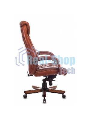 Кресло руководителя Бюрократ T-9924WALNUT светло-коричневый Leather Eichel, кожа, с подголов. крестовина металл/дерево