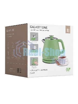 Чайник электрический Galaxy Line GL 0331, зеленый, пластик, двойная стенка из нержавеющей стали AISI 304 и пищевого пластика, 2200 Вт, 1.8 л, индикатор работы