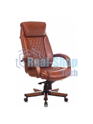 Кресло руководителя Бюрократ T-9924WALNUT светло-коричневый Leather Eichel, кожа, с подголов. крестовина металл/дерево