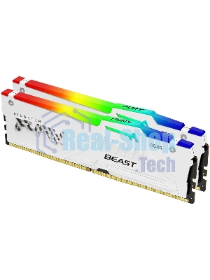 Оперативная память Kingston Fury Beast, DDR5, 32Gb (2x16Gb), 5200MHz, CL40, DIMM, с радиаторами, RGB, белый