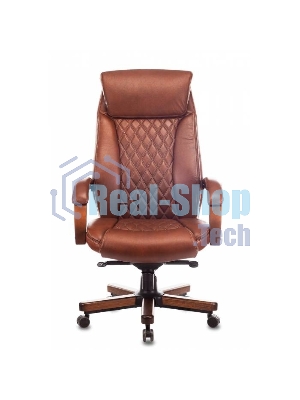 Кресло руководителя Бюрократ T-9924WALNUT светло-коричневый Leather Eichel, кожа, с подголов. крестовина металл/дерево