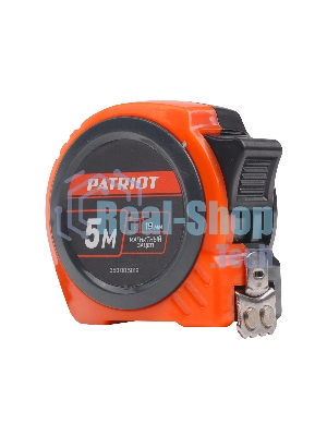Рулетка PATRIOT MTP-5-19, магнит, 2сторон.зацеп, антиблик.нейлон.покрытие, крупн.шрифт, двусторон.белая лента, 5м*19 мм