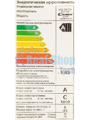 Стиральная машина Candy Smart Pro CSO34 106TB1/2-07 белый, загрузка фронтальная 6 кг, 1000 об/мин., класс: А