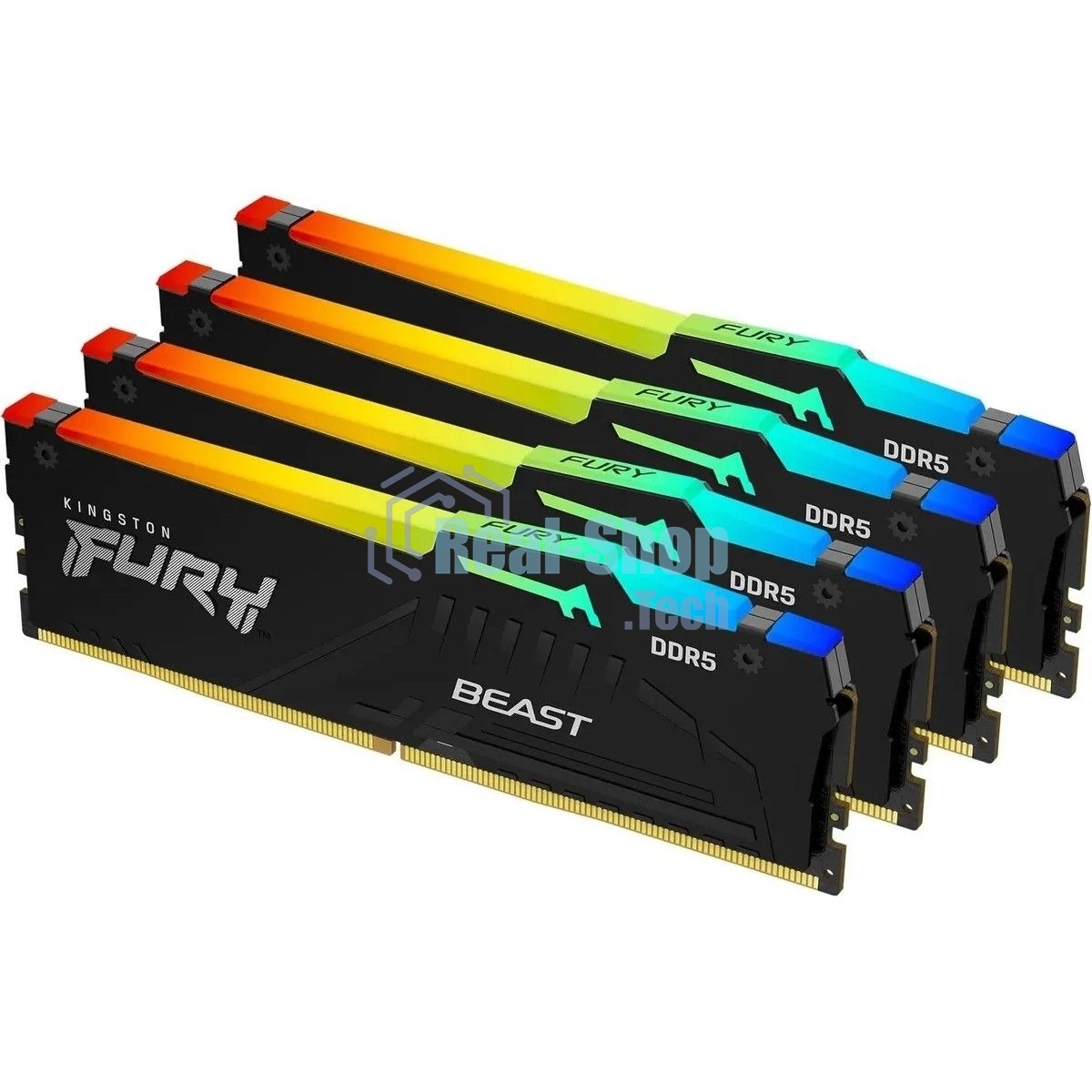Оперативная память Kingston Fury Beast, DDR5, 64Gb (4x16GB), 5200MHz, CL40, DIMM, с радиаторами, RGB, черный