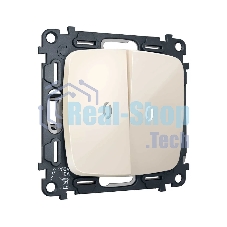 MO304055 Комплект механизма 2-кл выключателя с самовозвратом с подсветкой 5600K OMEGA Бежевый глянец QUANT (OP3040, VM129, G14W)