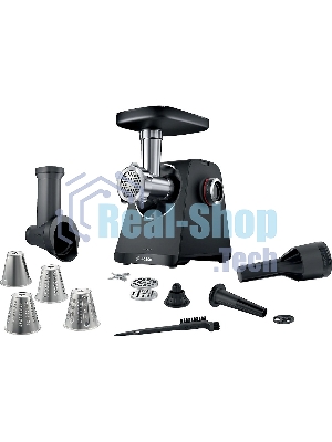 Мясорубка электрическая Bosch MFWS440B черный, 1900 Вт, 2.5 кг/мин, реверс, защита от перегрузки, насадки - 7