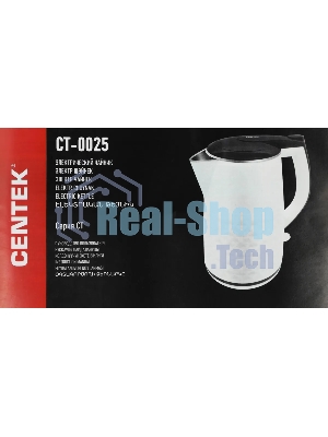 Чайник электрический Centek CT-0025 белый, металл 1.8 л, 2000 Вт, двойные стенки, кнопка вк л, на ручке
