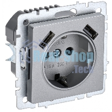 Розетка 1-местная IEK BRITE РЮш10-1-БрА (BR-R14-16-U21-D21-K47) с заземлением, с защитными шторками, 16А, с USB A+A 5В 2,1А, алюминий