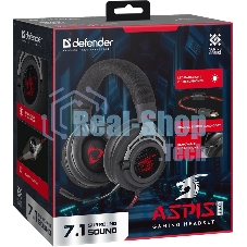 Гарнитура Defender Aspis Pro чёрный, проводная, съёмный микрофон, подсветка