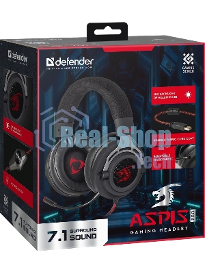 Гарнитура Defender Aspis Pro чёрный, проводная, съёмный микрофон, подсветка