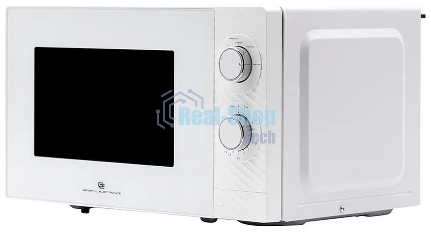 Микроволновая печь General Electronics GE MS120W белая, 20 л, 700 Вт, переключатели — поворотный механизм