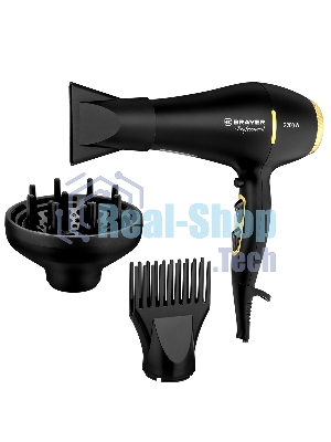 Фен BRAYER BR3010 черный/золотистый, 2200 Вт