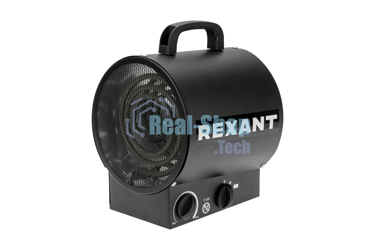 Пушка тепловая электрическая Rexant круглая, прямоугольная подставка, ТЭН, 3кВт