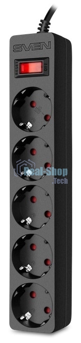 Сетевой фильтр SVEN SF-05E 3,0 м (5 розеток с защитными шторками) черный, цветная коробка