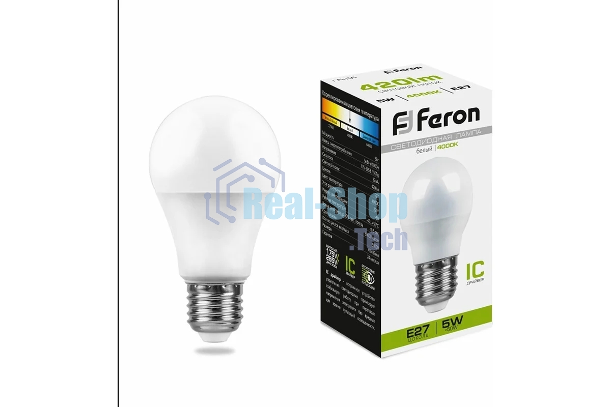 Лампа светодиодная Feron LB-38 5W 230V E27 4000K G45