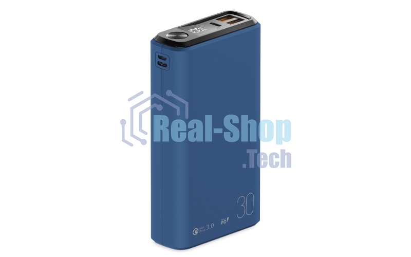 Портативный аккумулятор OLMIO QS-30, 30000mAh, 22.5W, QuickCharge3.0/PowerDelivery, LCD, темно-синий